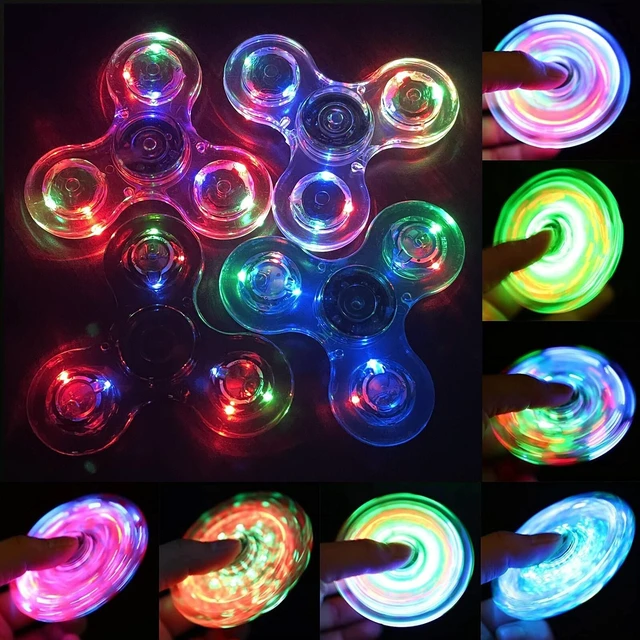 Alt view image 2 of 7 - (6 Pack) LED Light Up Glow in the Dark Fidget Spinner Toy Rainbow Finger Toy