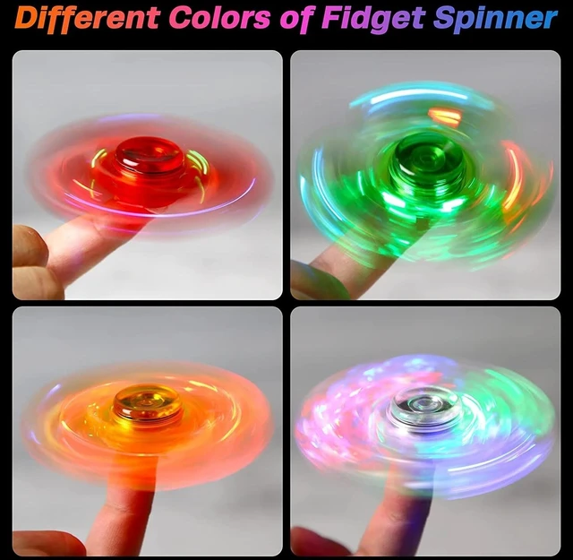 Alt view image 4 of 7 - (6 Pack) LED Light Up Glow in the Dark Fidget Spinner Toy Rainbow Finger Toy