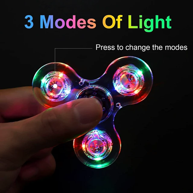 Alt view image 3 of 7 - (6 Pack) LED Light Up Glow in the Dark Fidget Spinner Toy Rainbow Finger Toy