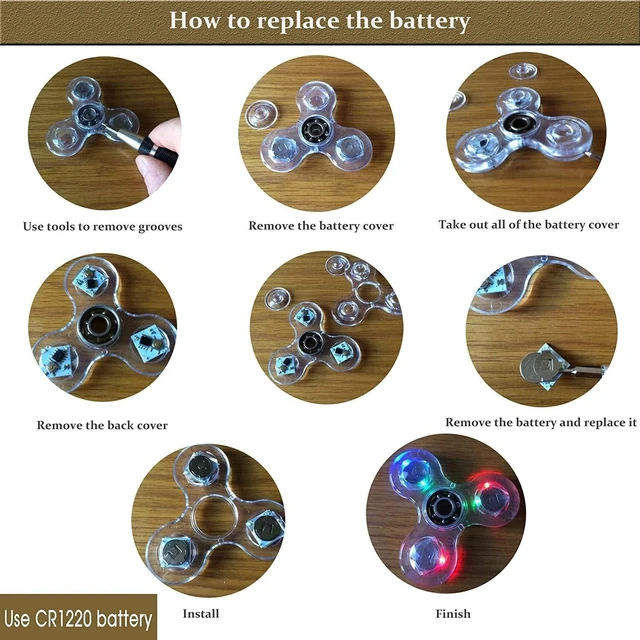 Alt view image 7 of 7 - (6 Pack) LED Light Up Glow in the Dark Fidget Spinner Toy Rainbow Finger Toy