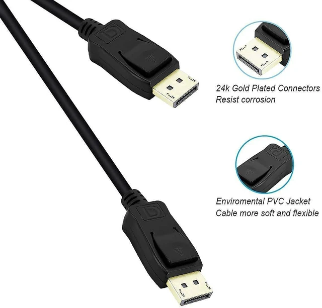 Alt view image 3 of 7 - Displayport to Display Port Cable DP Male to Male Cord 4K HD w/ Latches 6ft/10ft