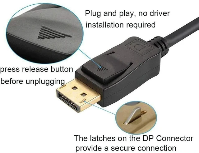 Alt view image 4 of 7 - Displayport to Display Port Cable DP Male to Male Cord 4K HD w/ Latches 6ft/10ft
