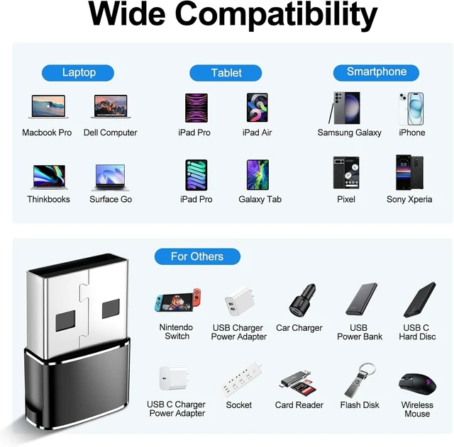 Alt view image 4 of 7 - 4 PACK USB to USB C Adapter Type-C Female to A Male OTG Converter Car Charger