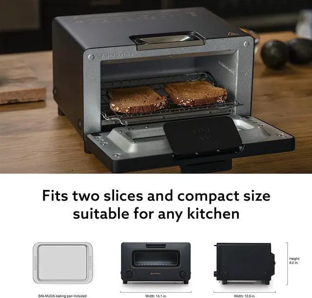 Alt view image 6 of 7 - BALMUDA The Toaster | Steam Oven Toaster | 5 Cooking Modes - Sandwich Bread, Artisan Bread, Pizza, Pastry, Oven | Compact Design | Baking Pan | K01M-KG | Black | US Version
