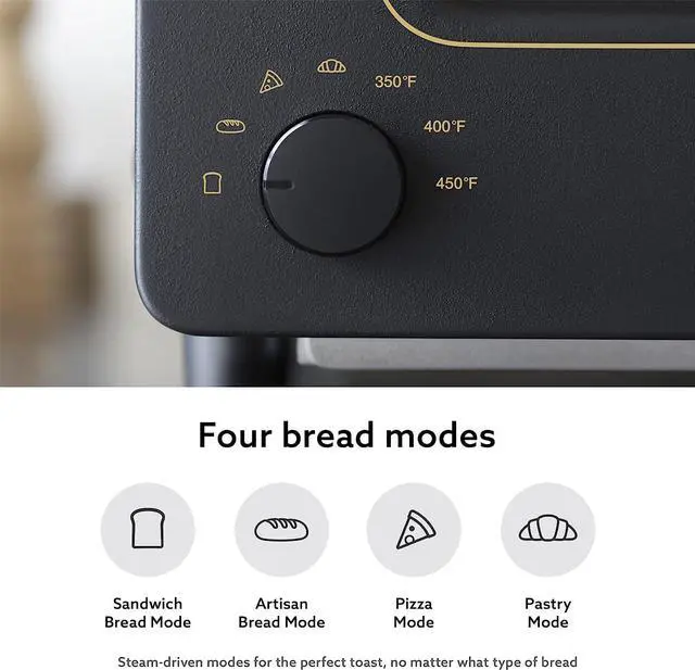 Alt view image 4 of 7 - BALMUDA The Toaster | Steam Oven Toaster | 5 Cooking Modes - Sandwich Bread, Artisan Bread, Pizza, Pastry, Oven | Compact Design | Baking Pan | K01M-KG | Black | US Version