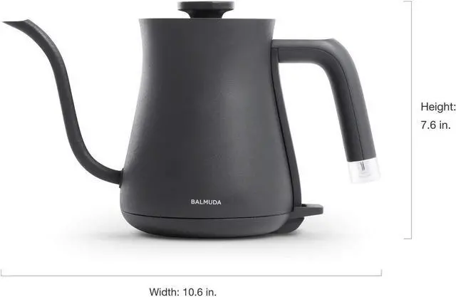 Alt view image 7 of 7 - BALMUDA The Kettle | Electric Lightweight Gooseneck Kettle | Stainless Steel | 0.6L (20fl oz) Capacity | Neon Light Indicator | Perfect for Tea and Coffee | K02H-BK | Black | US Version