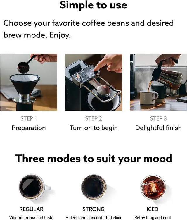 Alt view image 7 of 7 - BALMUDA The Brew | Automatic Pour Over Coffee Maker | Clear Brewing Method | Precise Temperature Regulation | Three Brewing Modes Regular, Strong, Iced | Compact Design | K06H-BK | US Version