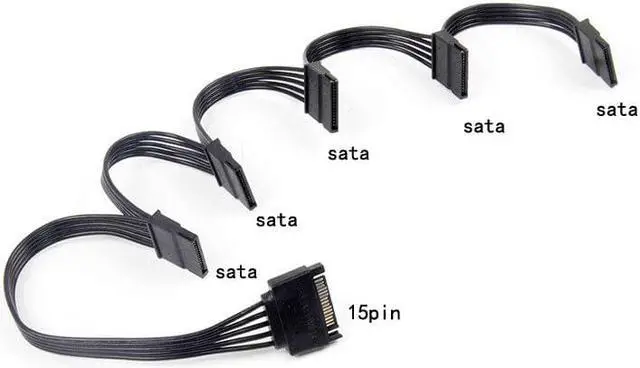 Main image of 4 Pin Male to SATA 15 Pin Female Power Supply Cable 1 to 5 Cord Hard Drive IDE Molex to 5-Port 15Pin SATA Power Cable 30 inch Color: Hard drive Cable