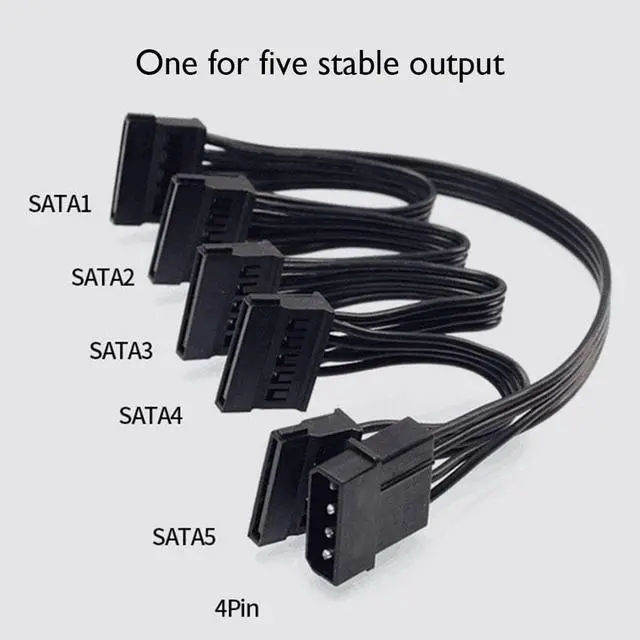 Alt view image 3 of 7 - 4 Pin Male to SATA 15 Pin Female Power Supply Cable 1 to 5 Cord Hard Drive IDE Molex to 5-Port 15Pin SATA Power Cable 30 inch Color: Hard drive Cable