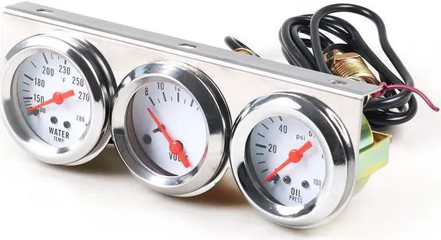 Alt view image 4 of 6 - Dynoracing 2inch 52MM Triple Gauge kit Volt Meter Water Temp Temperature Gauge Oil Press Pressure Gauge Car Meter
