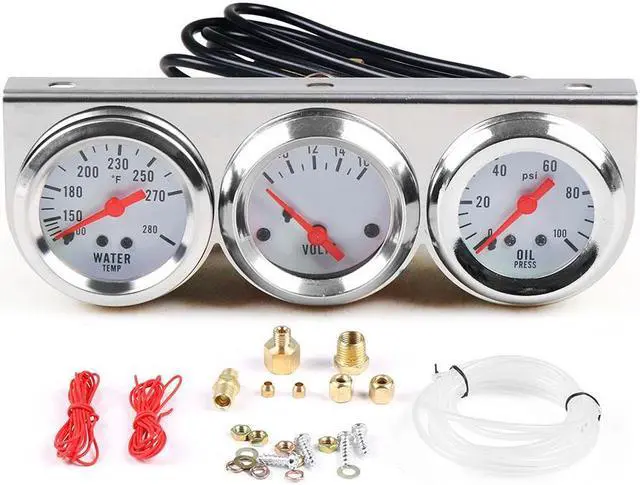 Alt view image 3 of 6 - Dynoracing 2inch 52MM Triple Gauge kit Volt Meter Water Temp Temperature Gauge Oil Press Pressure Gauge Car Meter