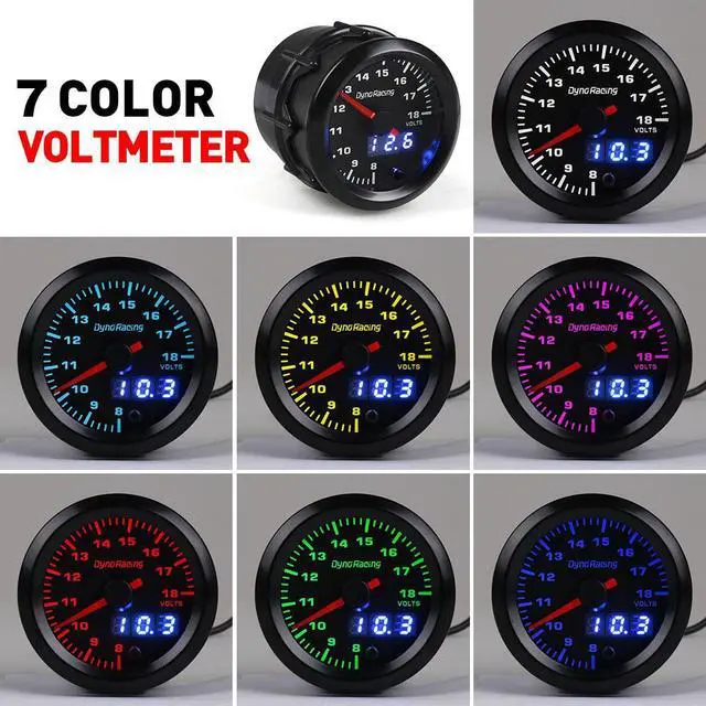 Alt view image 2 of 7 - Dynoracing Dual Display 2inch 52MM 7 Colors Voltmeter Volt Gauge 8-18V Voltage gauge Car meter with stepper motor Car meter