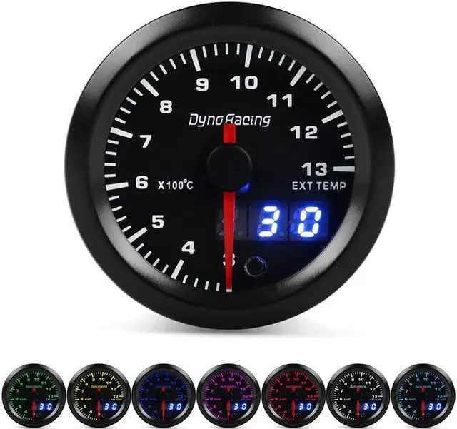 Main image of Dynoracing 2inch 52mm Dual Display Exhaust Gas Temp Gauge 7 colors Led 300-1300 Celsius EGT EXT Gauge with Stepper Motor