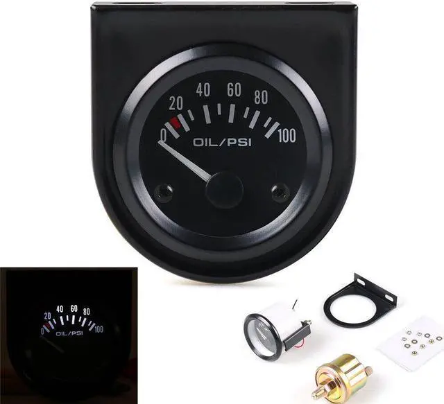 Main image of Oil Press Gauge 2" 52mm Universal 0-100 Psi Auto Oil Pressure Gauge With 1/8 Npt Sensor White Led Car Meter