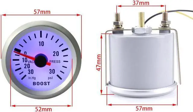 Alt view image 2 of 6 - 2" 52mm Boost Gauge Car Universal Blue LED PSI Turbo Boost Gauge Auto Boost Vacuum gauge Car Meter