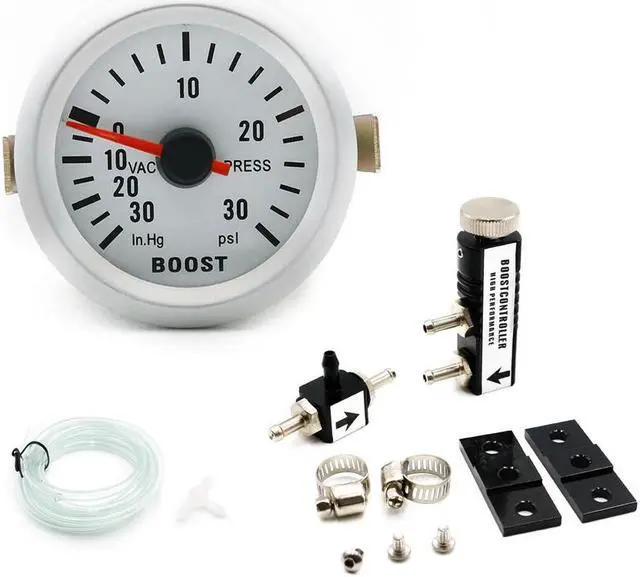 Main image of 2" 52mm Boost Gauge Car Universal Blue LED PSI Turbo Boost Gauge Auto Boost Vacuum gauge Car Meter + Black Adjustable Manual Turbo Boost Bypass Controller Kit 30 Psi