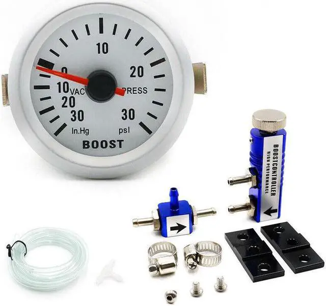 Main image of 2" 52mm Boost Gauge Car Universal Blue LED PSI Turbo Boost Gauge Auto Boost Vacuum gauge Car Meter +  Blue Adjustable Manual Turbo Boost Bypass Controller Kit 30 Psi
