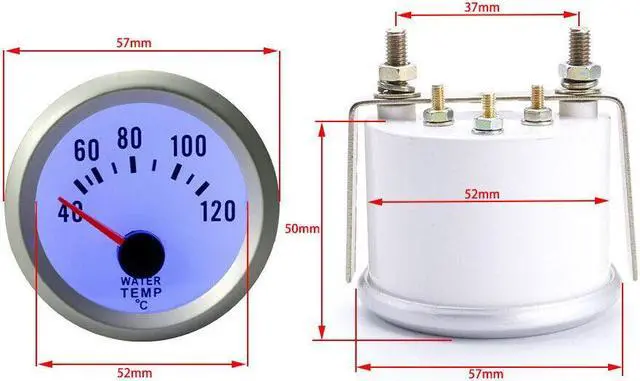 Alt view image 2 of 5 - 2'' 52mm Car Water Temperature Gauge 40-120 C degree Water Temp Gauge Blue Led with 1/8 Npt sensor