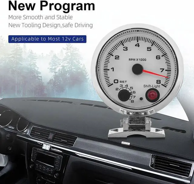 Alt view image 3 of 7 - 3.75'' Racing Tachometer Gauge Tacho Meter 7 Color LED Shift Light 0-8000 RPM
