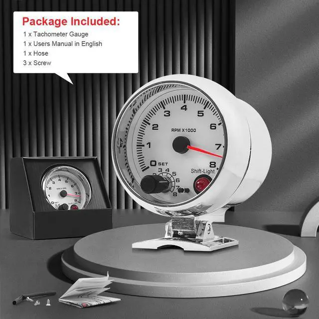Alt view image 4 of 7 - 3.75'' Racing Tachometer Gauge Tacho Meter 7 Color LED Shift Light 0-8000 RPM