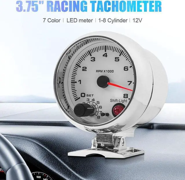 Main image of 3.75'' Racing Tachometer Gauge Tacho Meter 7 Color LED Shift Light 0-8000 RPM