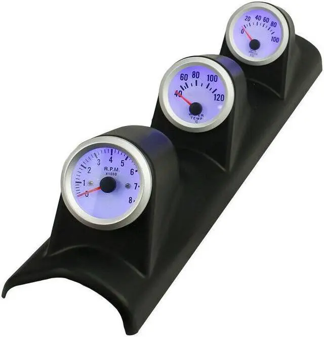Alt view image 3 of 7 - 2'' 52mm Blue LED Triple 3 Gauge Kit Tachometer Water Temp Oil Press Gauge Meter