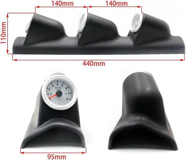 Alt view image 2 of 7 - 2'' 52mm Blue LED Triple 3 Gauge Kit Tachometer Water Temp Oil Press Gauge Meter