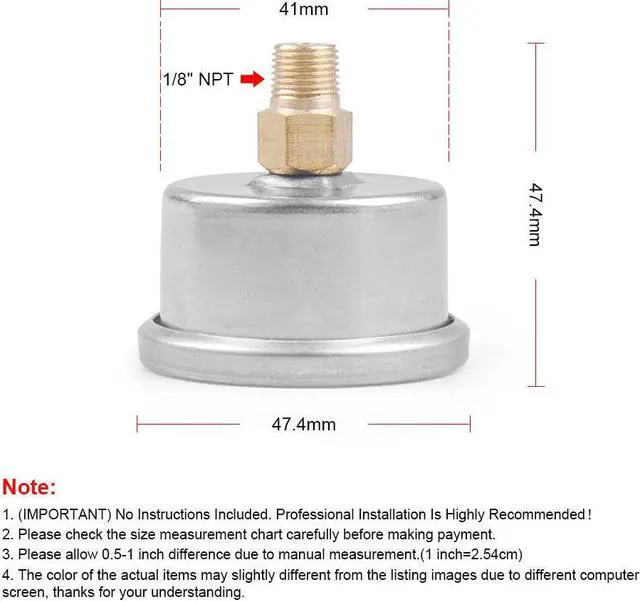 Alt view image 2 of 7 - Universal Liquid Filled Fuel Press Pressure Gauge 0-60 PSI For Fuel Pressure Regulator Oil Gauge 1/8" NPT Black Face