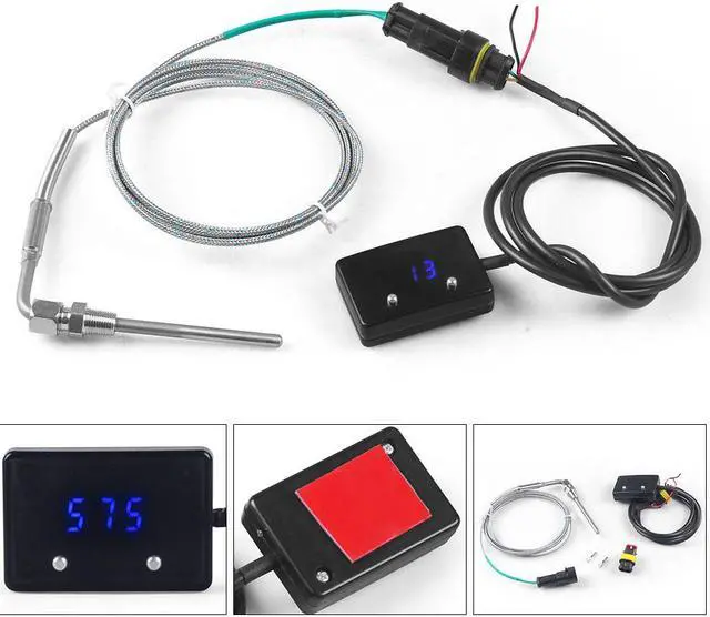 Alt view image 5 of 7 - Car Exhaust Temp Gauge With 1/8 NPT Sensor Mini LED Digital Display DC12V Square Exhaust Temperature Gas EGT EXT Temp Gauge