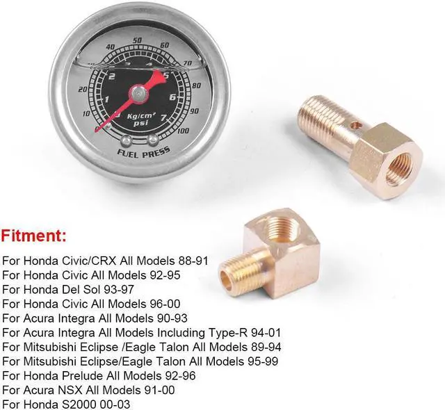 Alt view image 4 of 6 - Car Fuel Oil Pressure Liquid Filled Gauge for Honda Civic CRX Acura Mitsubishi Eclipse Oil Fuel Pressure Gauge Black