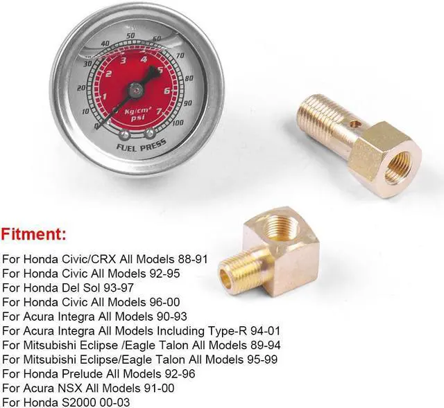Alt view image 4 of 6 - Car Fuel Oil Pressure Liquid Filled Gauge for Honda Civic CRX Acura Mitsubishi Eclipse Oil Fuel Pressure Gauge Red