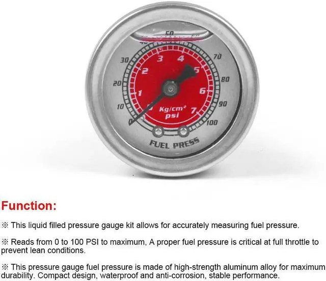 Alt view image 3 of 6 - Car Fuel Oil Pressure Liquid Filled Gauge for Honda Civic CRX Acura Mitsubishi Eclipse Oil Fuel Pressure Gauge Red