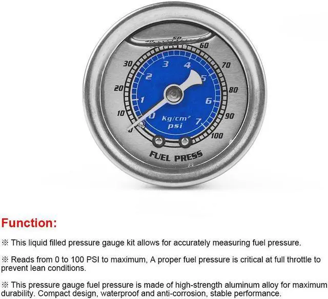 Alt view image 3 of 6 - Car Fuel Oil Pressure Liquid Filled Gauge for Honda Civic CRX Acura Mitsubishi Eclipse Oil Fuel Pressure Gauge Blue