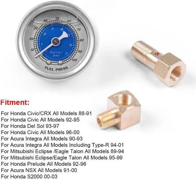 Alt view image 4 of 6 - Car Fuel Oil Pressure Liquid Filled Gauge for Honda Civic CRX Acura Mitsubishi Eclipse Oil Fuel Pressure Gauge Blue