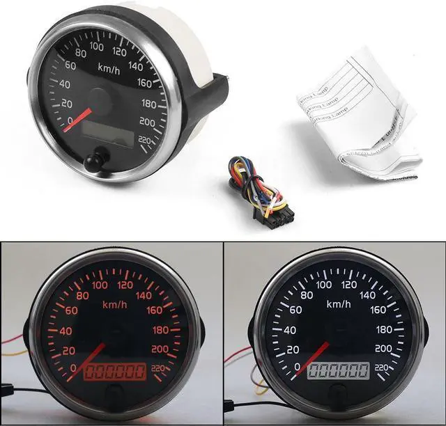 Alt view image 4 of 7 - For 12V/24V 85mm GPS Speedometer 0-220km/h Speed Gauge Meter with Sensor Adapter for Car Truck Boat GPS Speedometer