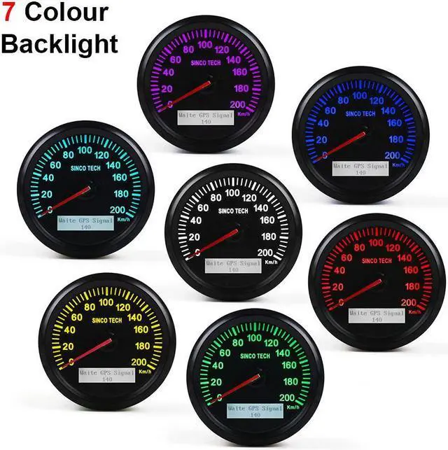 Alt view image 3 of 7 - Universal 85mm GPS Speedometer 200km/h Speed Gauge Meter With 7 Colors Backlight 12V 24V With LCD For Car Truck Boat Motor
