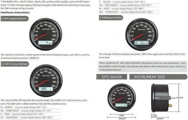 Alt view image 5 of 7 - Universal 85mm GPS Speedometer 200km/h Speed Gauge Meter With 7 Colors Backlight 12V 24V With LCD For Car Truck Boat Motor