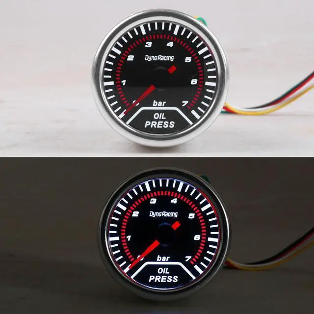 Alt view image 7 of 7 - 2"52mm Oil Pressure Gauge 0-7 bar With 1/8npt Sensor Smoke Lens Pointer LED Oil Press Gauge Car Meter