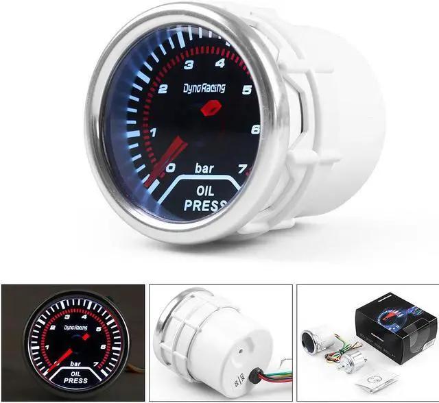 Main image of 2"52mm Oil Pressure Gauge 0-7 bar With 1/8npt Sensor Smoke Lens Pointer LED Oil Press Gauge Car Meter