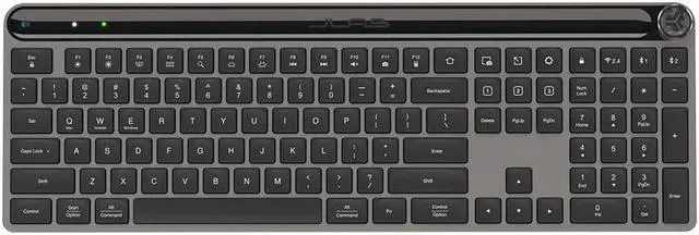 Alt view image 4 of 11 - JLab Epic Wireless Keyboard, Black, 108 Keys, Connect Via Bluetooth or USB Wireless Dongle, Multi-Device Toggle, Soft Touch Keys, Smart Media Knob, Custom User Profiles, Rechargeable, PC/Mac/iOS