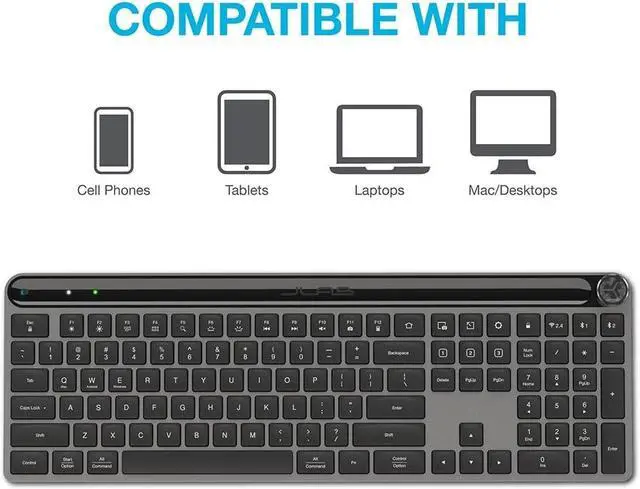 Alt view image 2 of 11 - JLab Epic Wireless Keyboard, Black, 108 Keys, Connect Via Bluetooth or USB Wireless Dongle, Multi-Device Toggle, Soft Touch Keys, Smart Media Knob, Custom User Profiles, Rechargeable, PC/Mac/iOS