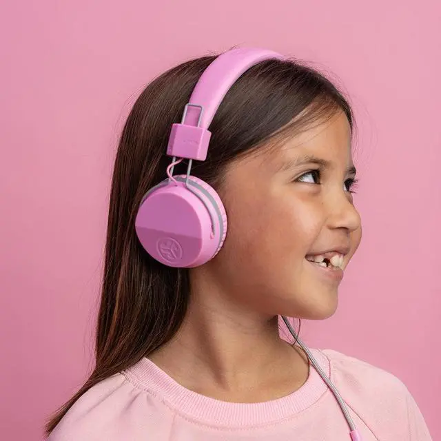 Alt view image 4 of 6 - JLab JBuddies Studio On-Ear Kids Wired Headphones, For School & Travel, 3.5mm Plug, Kid Safe, Studio Volume Safe, Volume Limiter, Folding, Adjustable, Noise Isolation, with Mic, Pink/Graphite