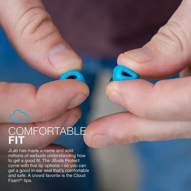 Alt view image 6 of 7 - JLab JBuds Protect Reusable Earplugs | Comfortable in-Ear Hearing Protection with Two Noise Reduction Levels | Small Carrying Case with Keychain Loop | 5 tip Sets | Personal Protective Equipment