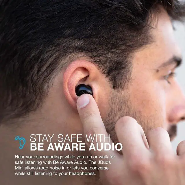 Alt view image 3 of 7 - JLab JBuds Mini True Wireless Bluetooth Earbuds + Charging Case, Black, IP55 Sweat and Dust Proof, Bluetooth Multipoint, Be Aware Audio, 3 EQ Sound Settings, Crystal Clear Calls