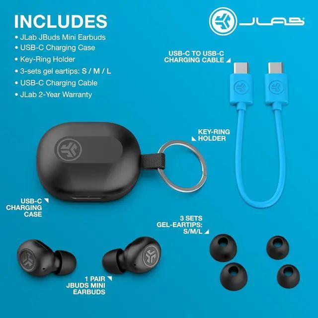 Alt view image 7 of 7 - JLab JBuds Mini True Wireless Bluetooth Earbuds + Charging Case, Black, IP55 Sweat and Dust Proof, Bluetooth Multipoint, Be Aware Audio, 3 EQ Sound Settings, Crystal Clear Calls