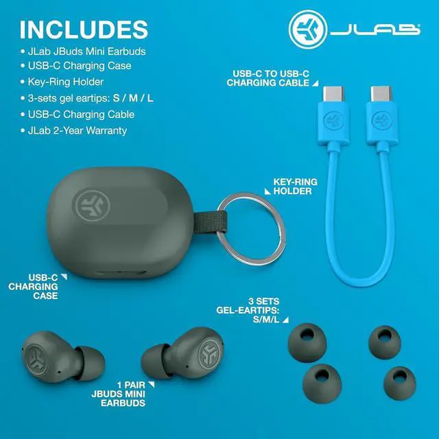 Alt view image 7 of 7 - JLab JBuds Mini True Wireless Bluetooth Earbuds + Charging Case, Sage Grey, IP55 Sweat and Dust Proof, Bluetooth Multipoint, Be Aware Audio, 3 EQ Sound Settings, Crystal Clear Calls