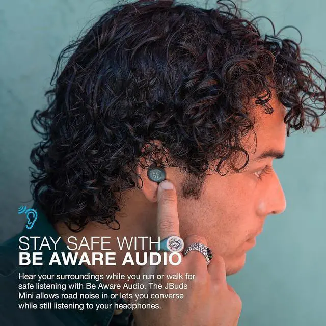 Alt view image 6 of 7 - JLab JBuds Mini True Wireless Bluetooth Earbuds + Charging Case, Sage Grey, IP55 Sweat and Dust Proof, Bluetooth Multipoint, Be Aware Audio, 3 EQ Sound Settings, Crystal Clear Calls