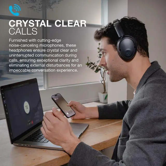 Alt view image 6 of 7 - JLab JBuds Lux ANC Wireless Headphones, Smart Active Noise Cancelling, Customizable Sound, Spatial Audio & Bluetooth LE Audio Compatible, Premium Over-Ear Bluetooth Headset, Foldable, Graphite
