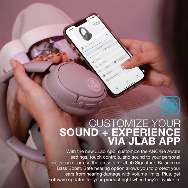 Alt view image 5 of 7 - JLab JBuds Lux ANC Wireless Headphones, Smart Active Noise Cancelling, Customizable Sound, Spatial Audio & Bluetooth LE Audio Compatible, Premium Over-Ear Bluetooth Headset, Foldable, Mauve
