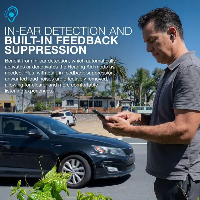 Alt view image 6 of 7 - JLab Hear OTC Hearing Aid & Wireless Earbuds, Traditional Earbud Fit, Bluetooth 5.3, Connect to iOS or Android Devices, Four Preset Hearing Modes, In-Ear Detection, Graphite